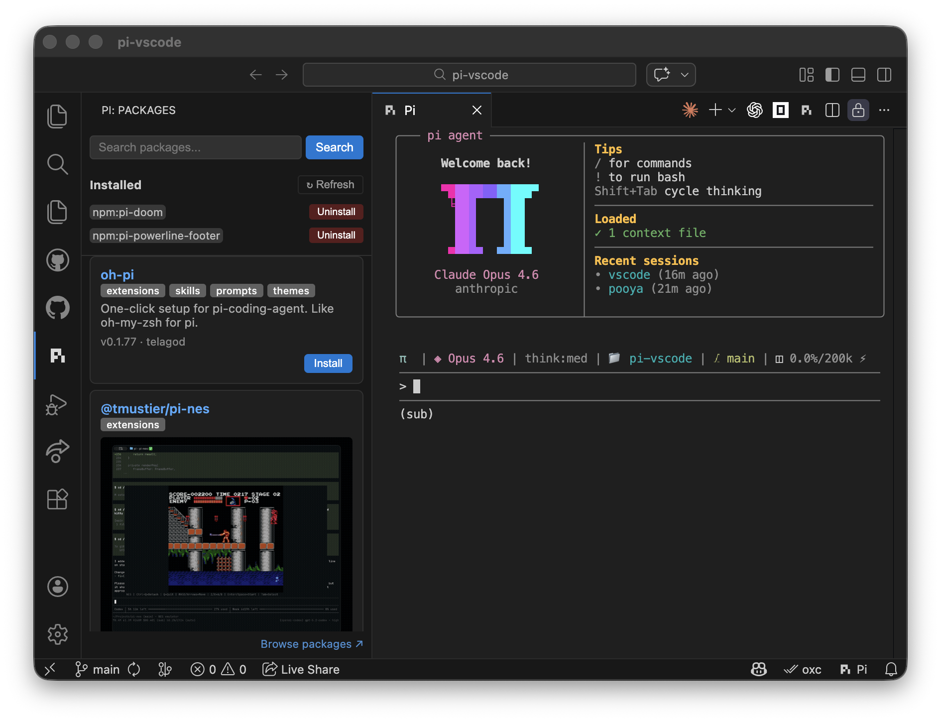 Pi Coding Agent extension running in VS Code